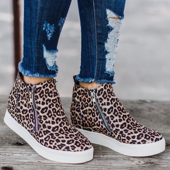 cheetah print wedge sneakers